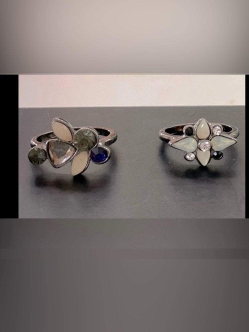 Akira Silver Flower set of two  Rings with Multicolor Stones - Women Jewelry